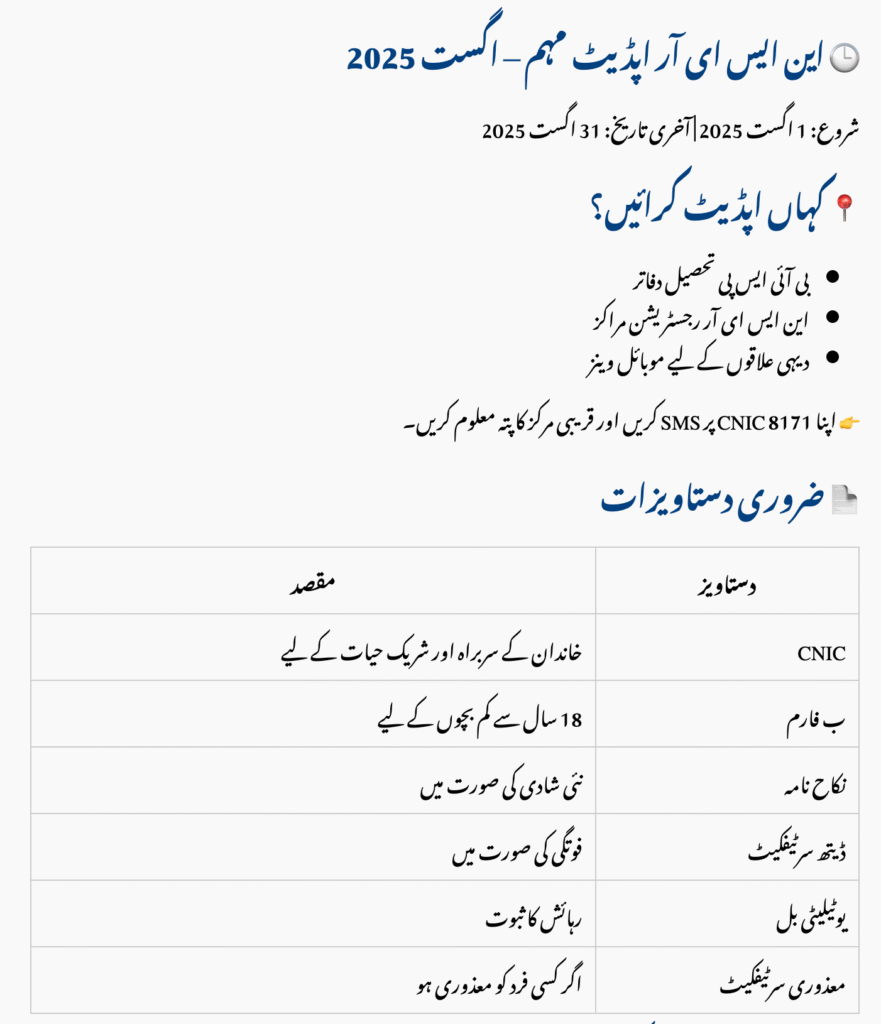 Required Documents for NSER Update